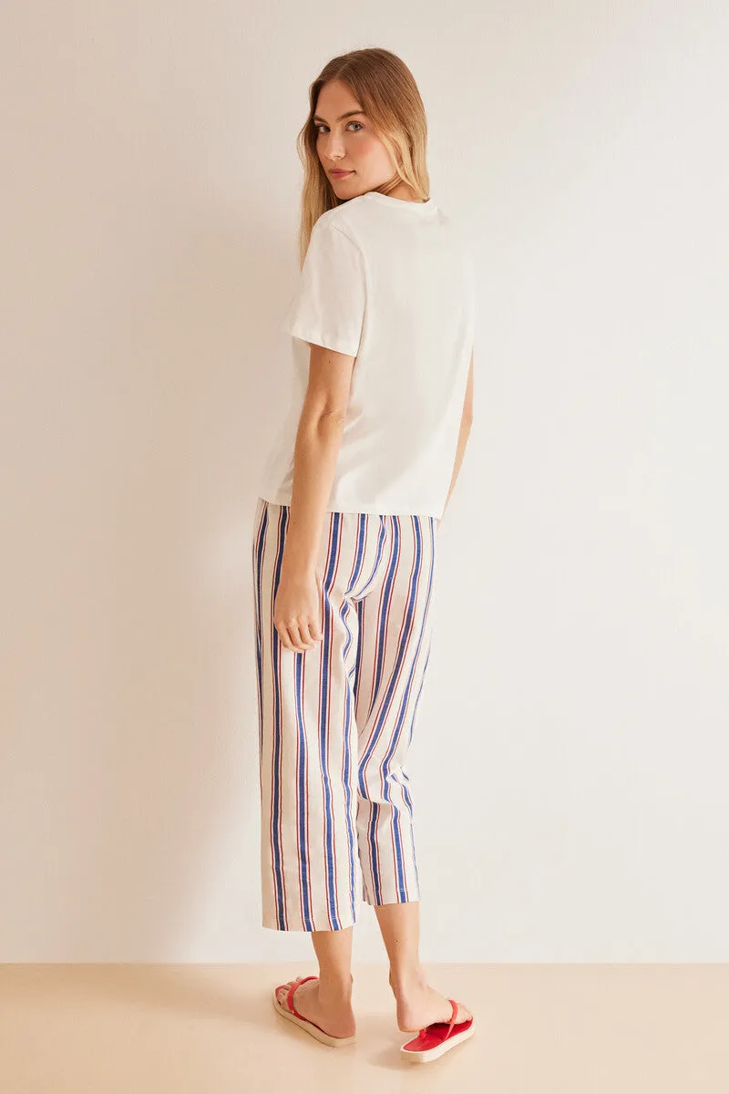 All-over striped 100% cotton trousers