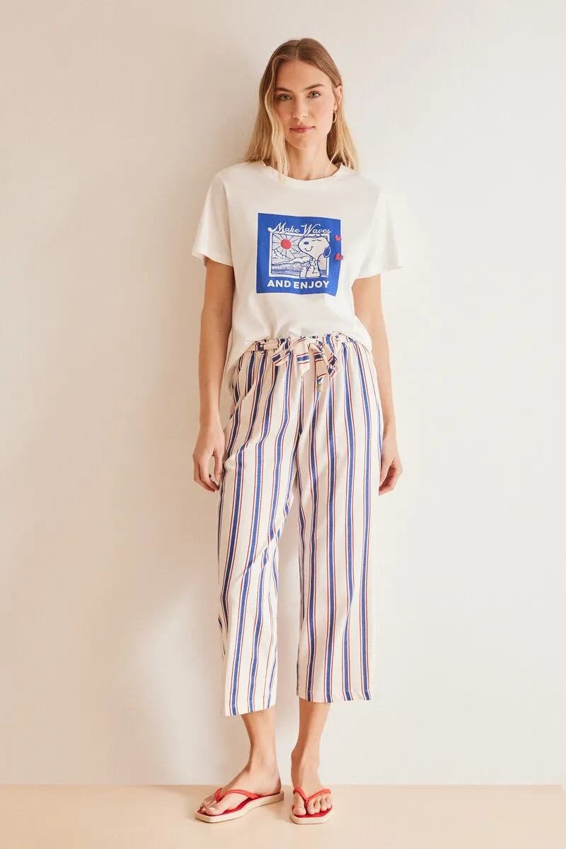 All-over striped 100% cotton trousers
