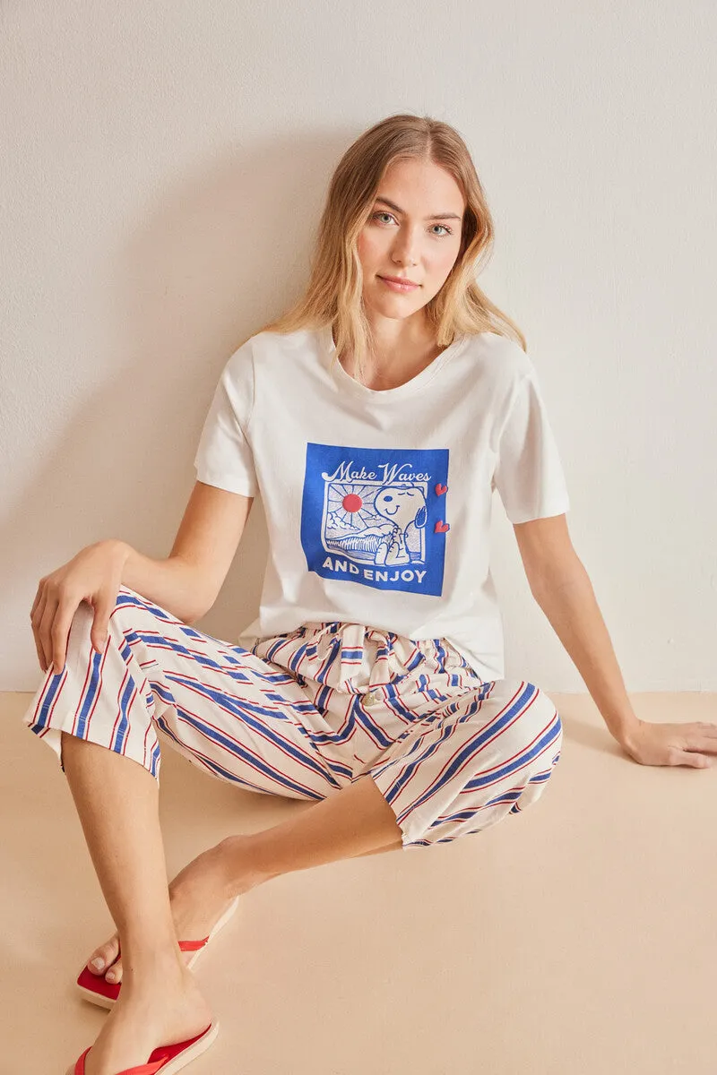 All-over striped 100% cotton trousers