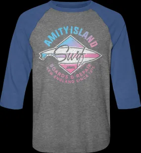 Amity Island Surf Board Repair Jaws Raglan Baseball Shirt