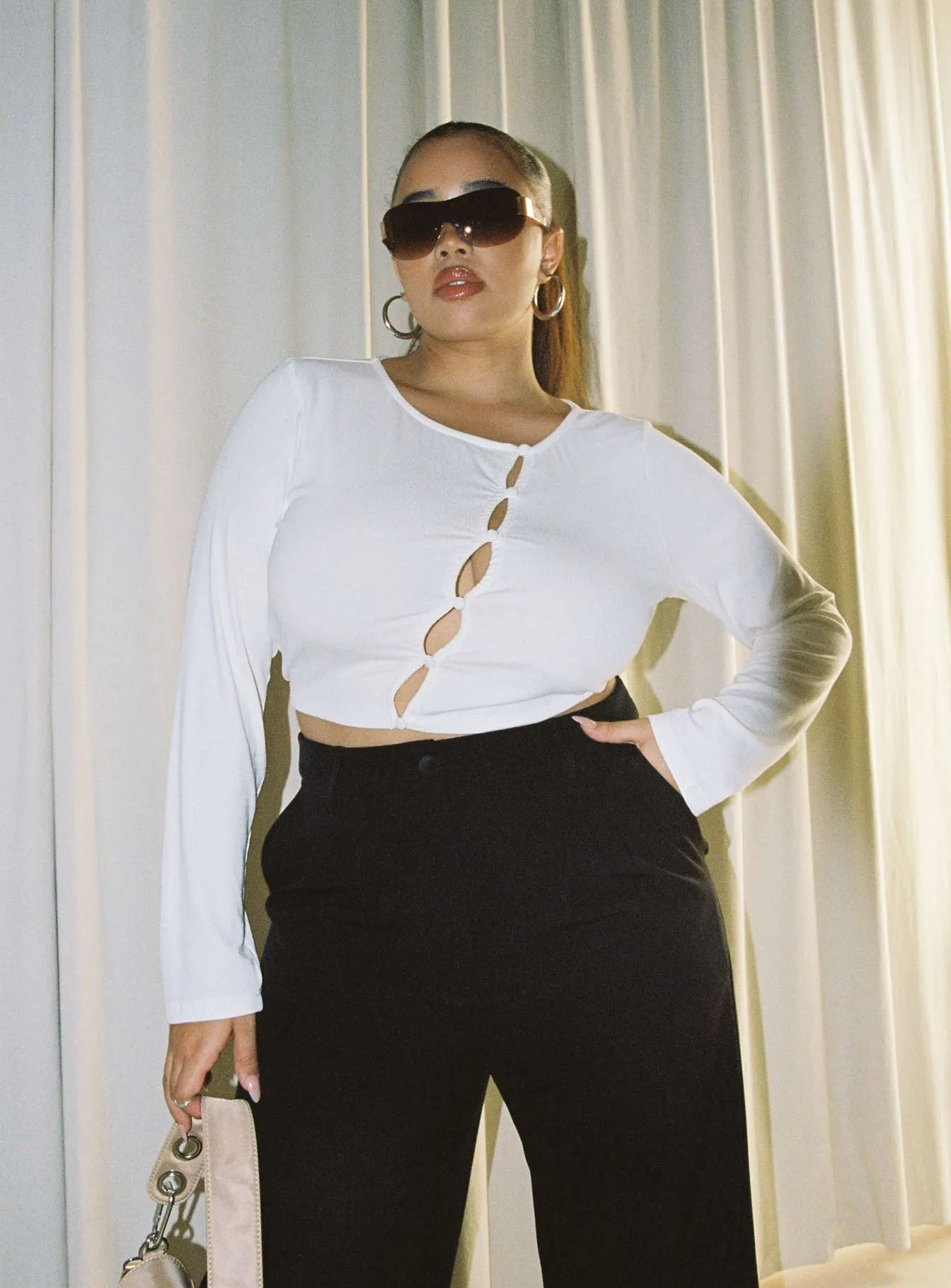 Astrid Long Sleeve Top White Curve