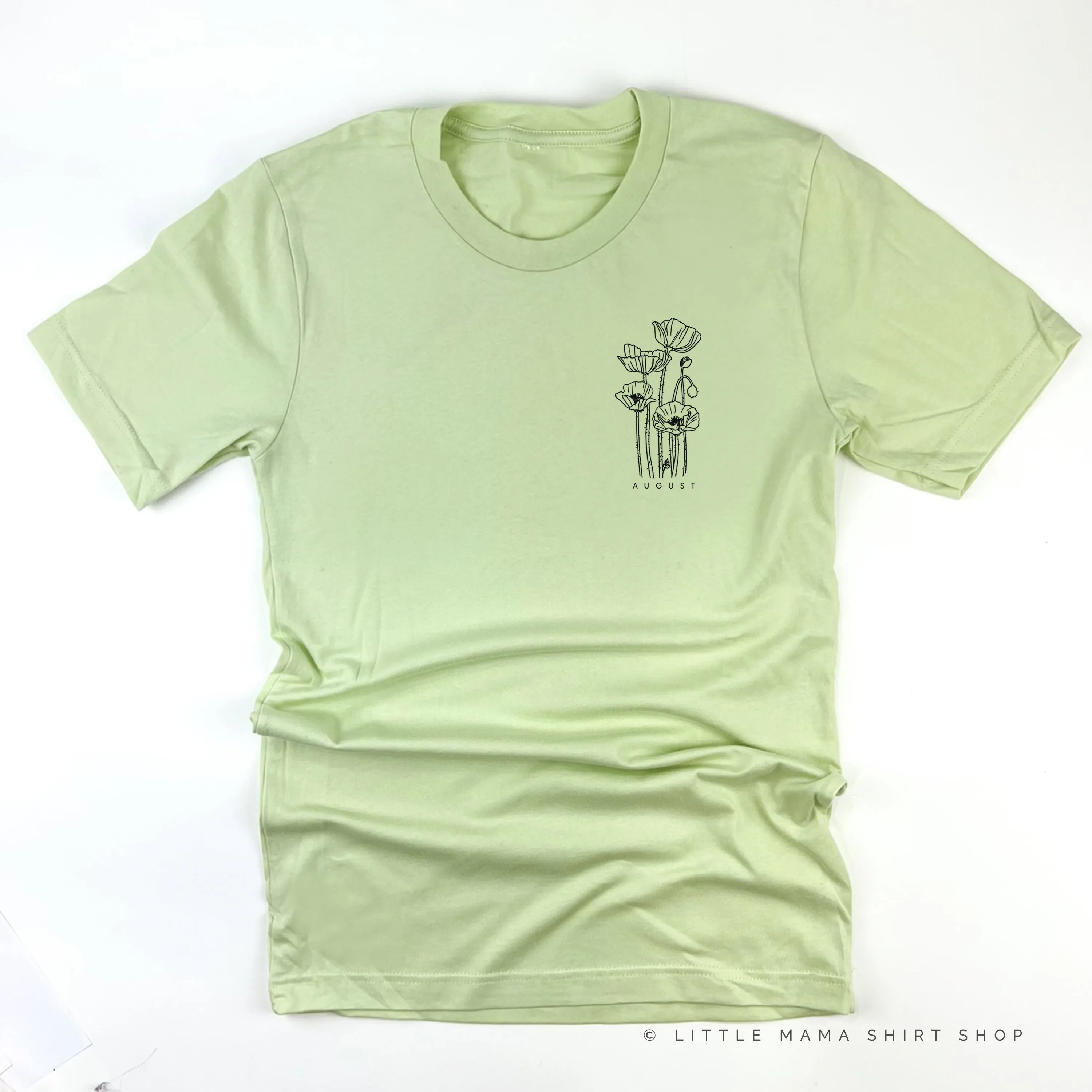 AUGUST BIRTH FLOWER - Poppy - pocket -  Unisex Tee