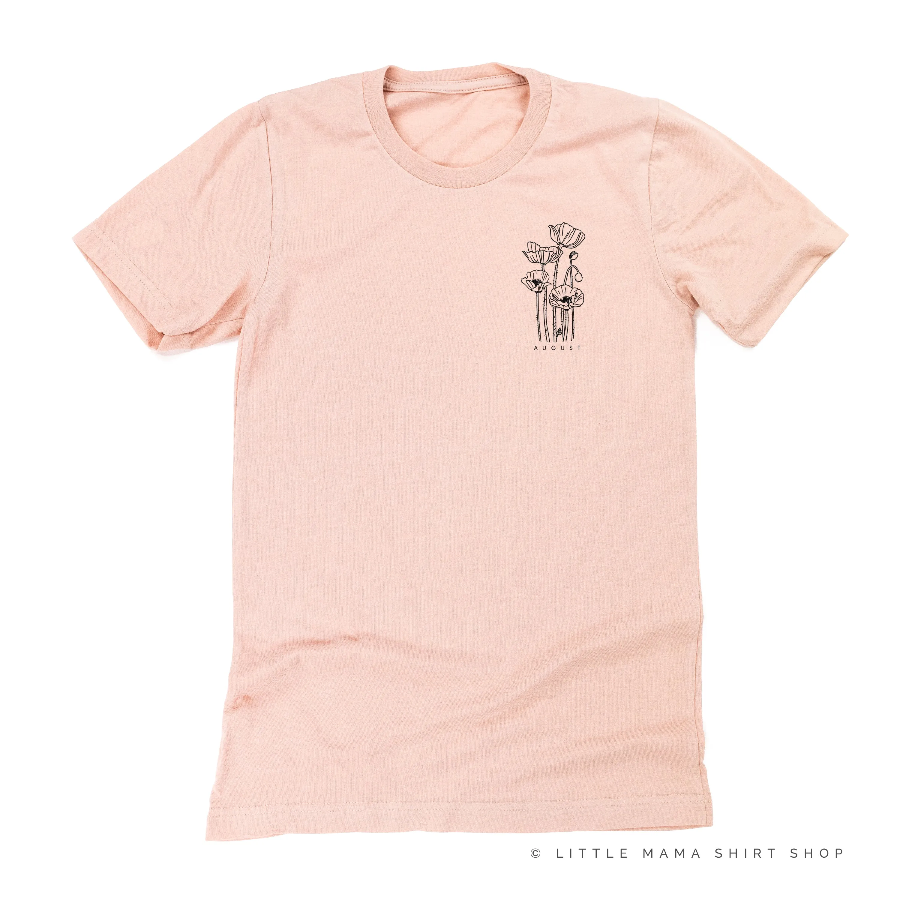 AUGUST BIRTH FLOWER - Poppy - pocket -  Unisex Tee