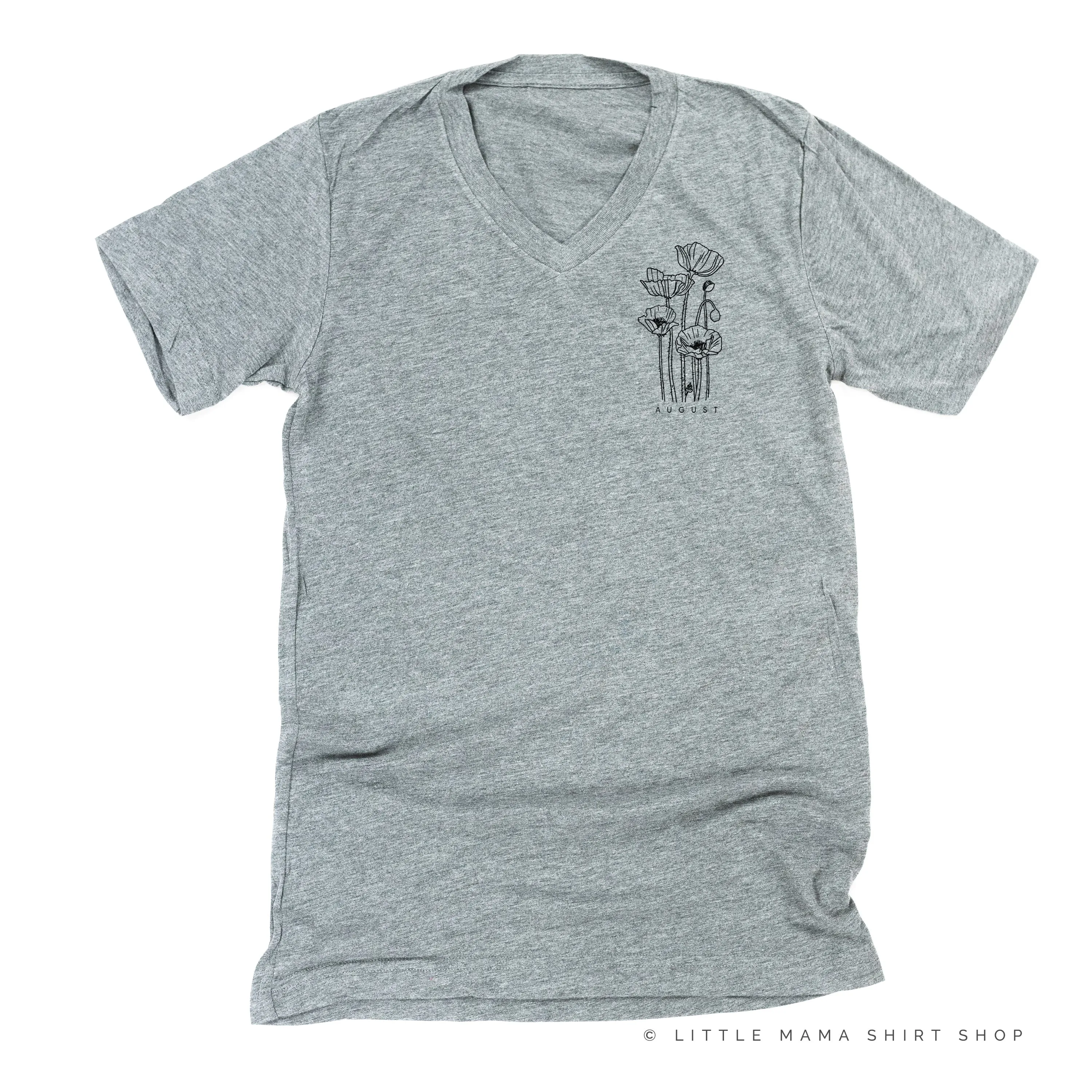 AUGUST BIRTH FLOWER - Poppy - pocket -  Unisex Tee