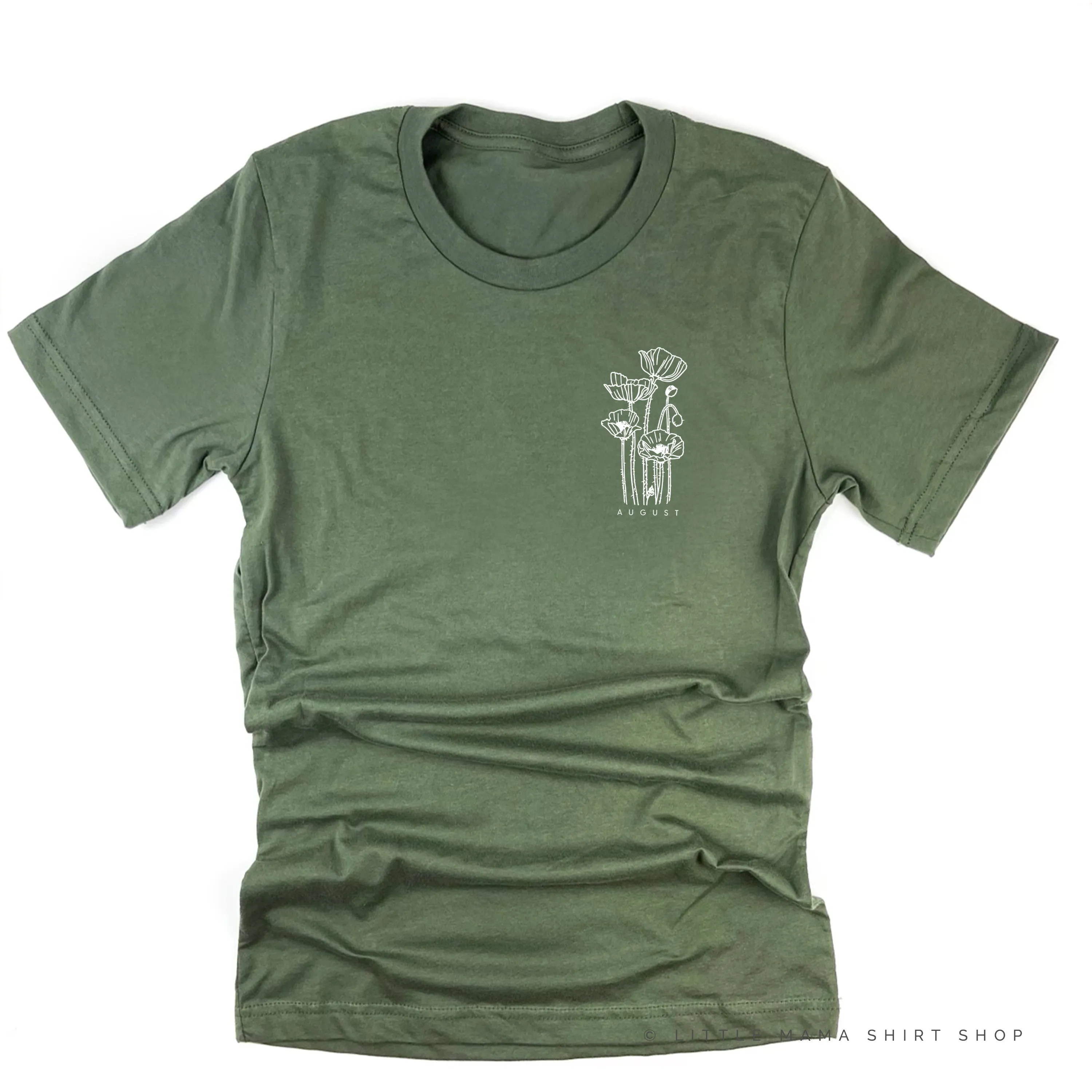 AUGUST BIRTH FLOWER - Poppy - pocket -  Unisex Tee