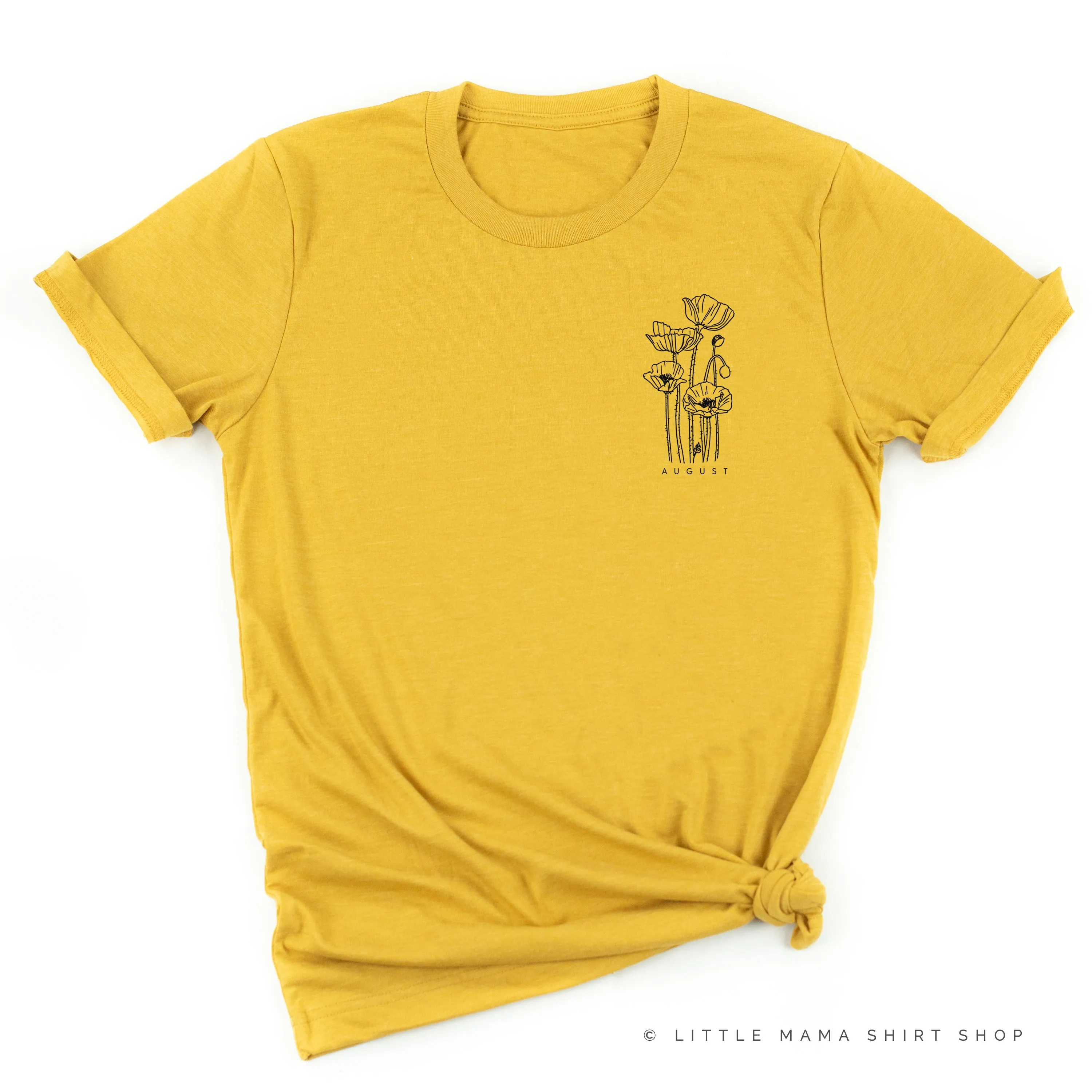 AUGUST BIRTH FLOWER - Poppy - pocket -  Unisex Tee