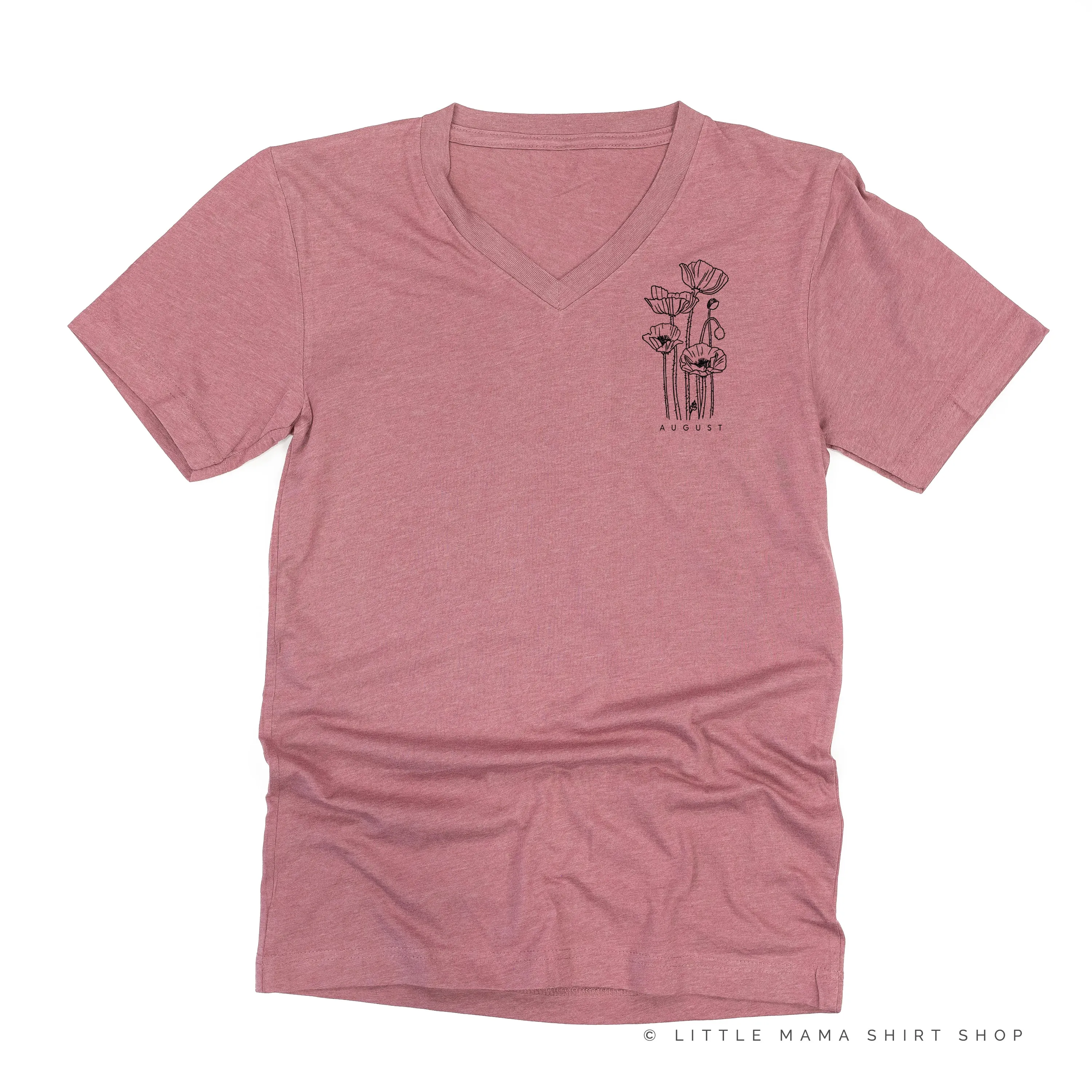 AUGUST BIRTH FLOWER - Poppy - pocket -  Unisex Tee