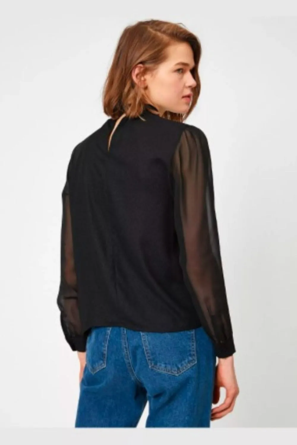 Black Full Sleeve Close Neckline Top