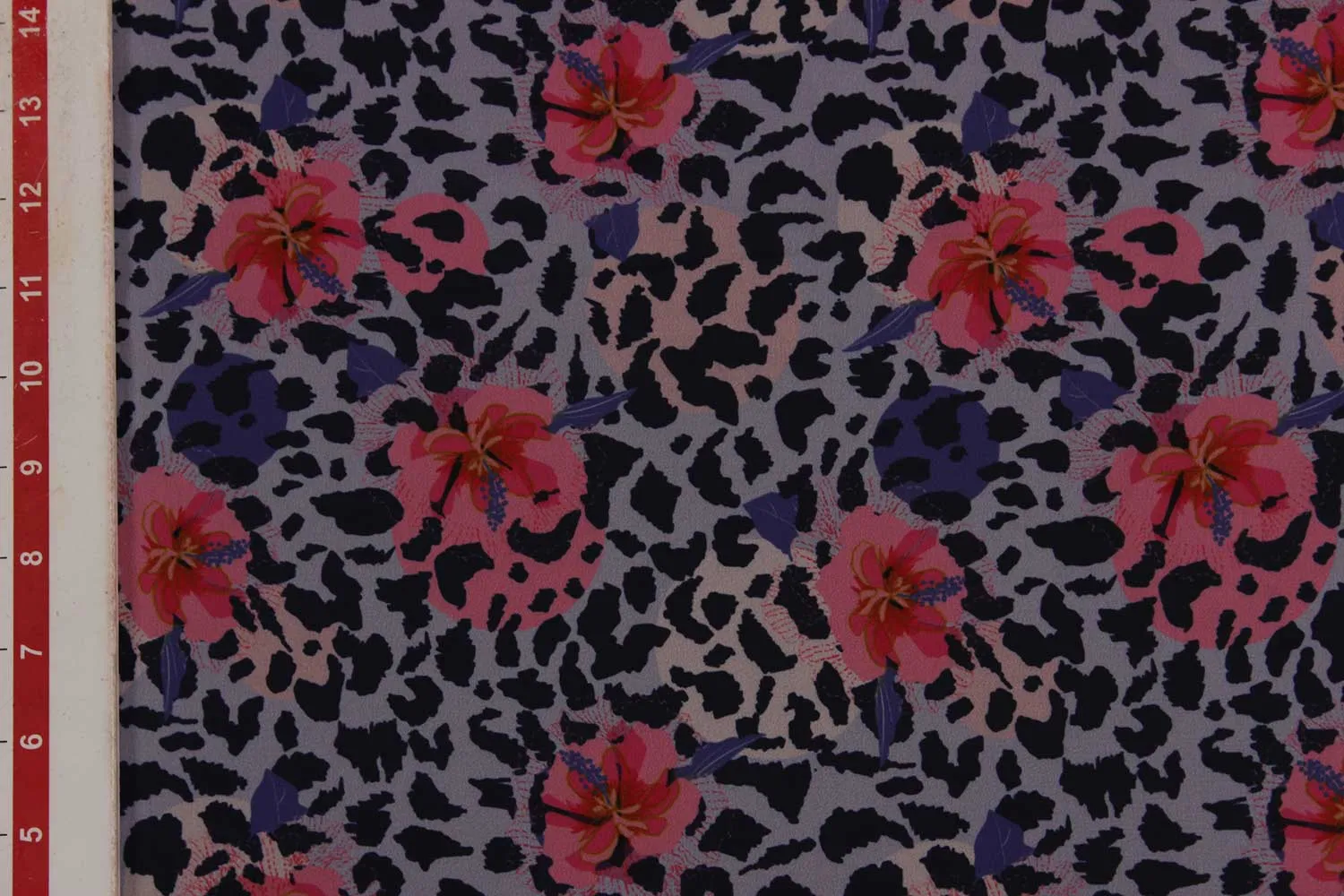 Black, White, Pink Floral Georgette Fabric