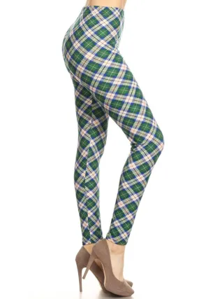 Blue Green Plaid Design Leggings