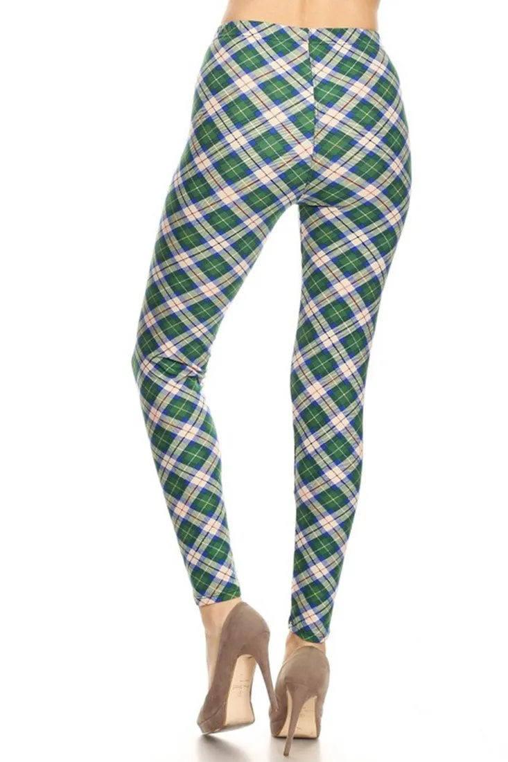 Blue Green Plaid Design Leggings