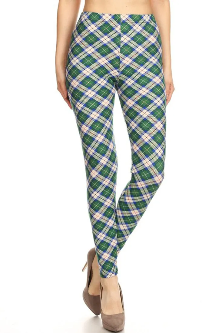 Blue Green Plaid Design Leggings