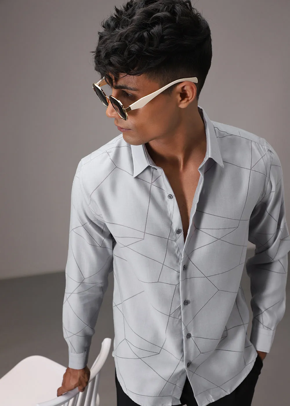 Bluish Grey Lazer Cut Shirt