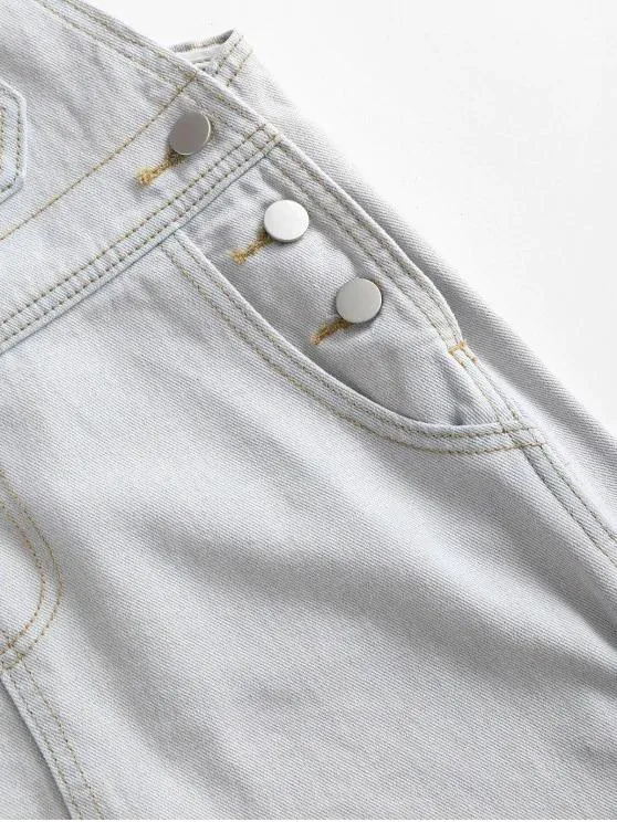 Casual Denim Pockets Overalls Dress for Women