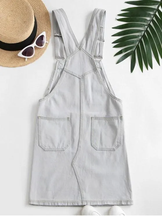 Casual Denim Pockets Overalls Dress for Women