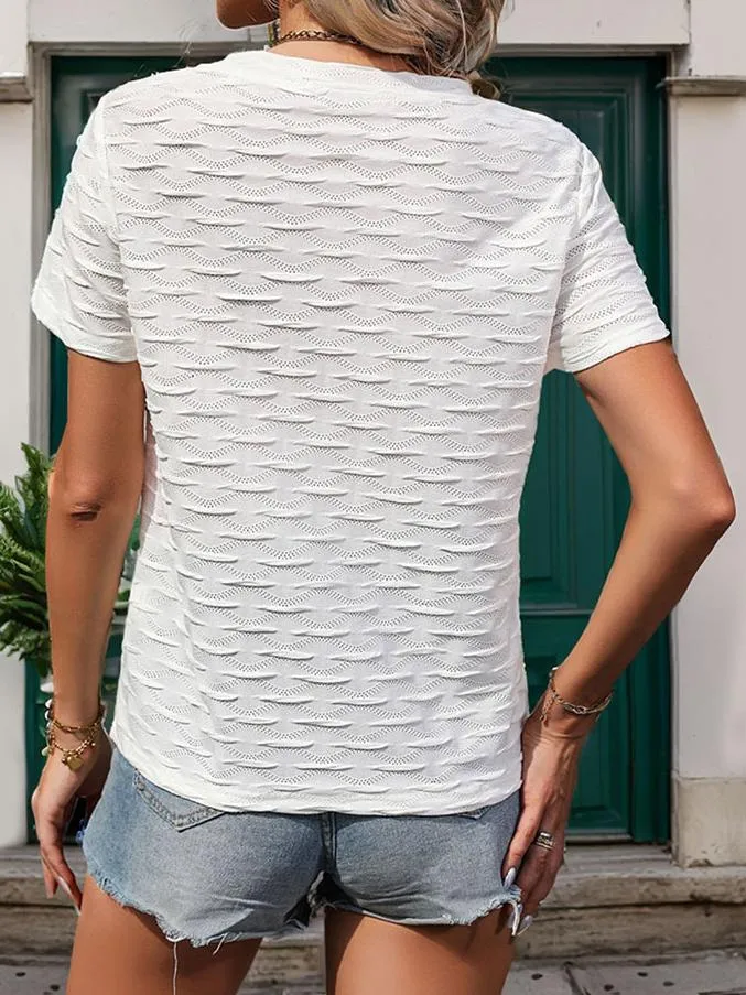 Chic Round Neck Textured Short Sleeve T-shirt