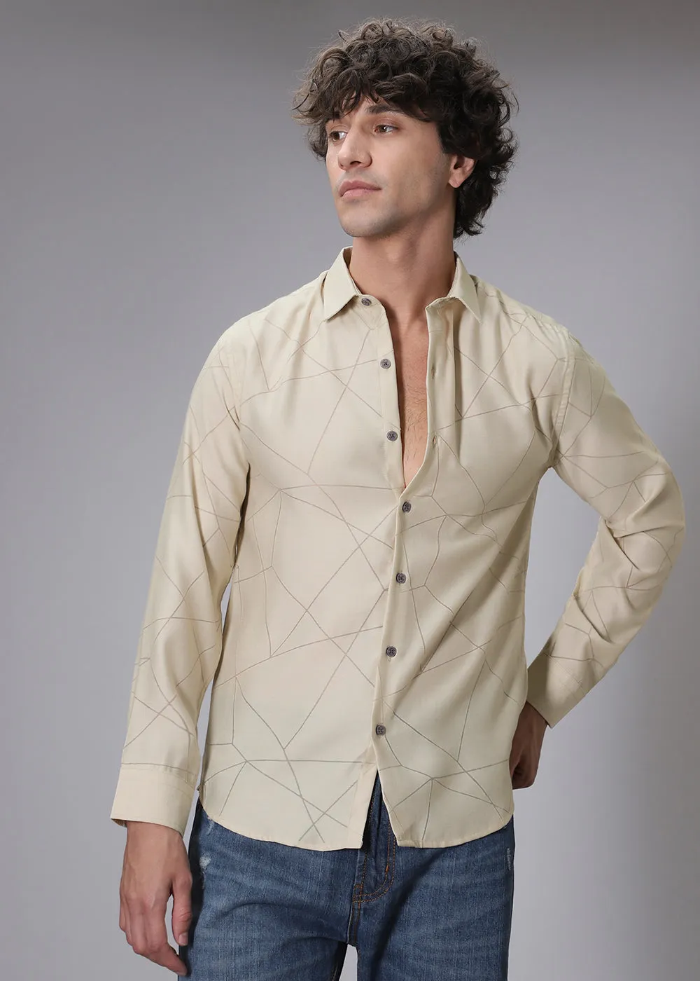Cream Lazer Cut Shirt