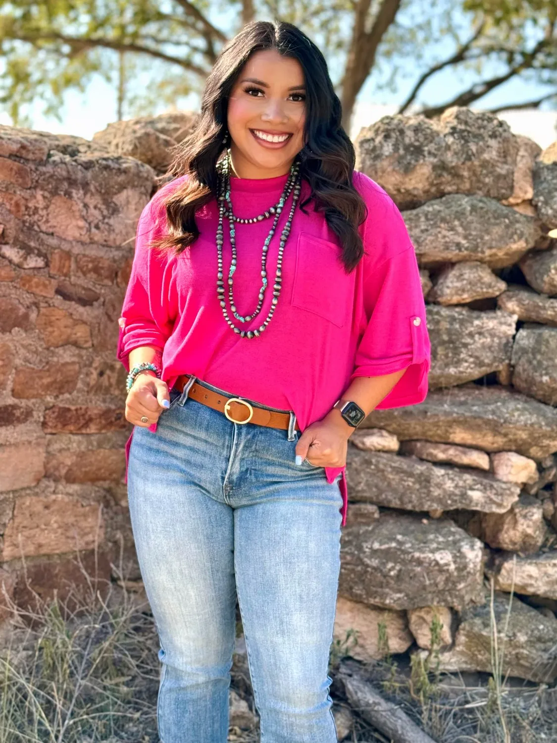 Francis Pink 3/4 Sleeve Top