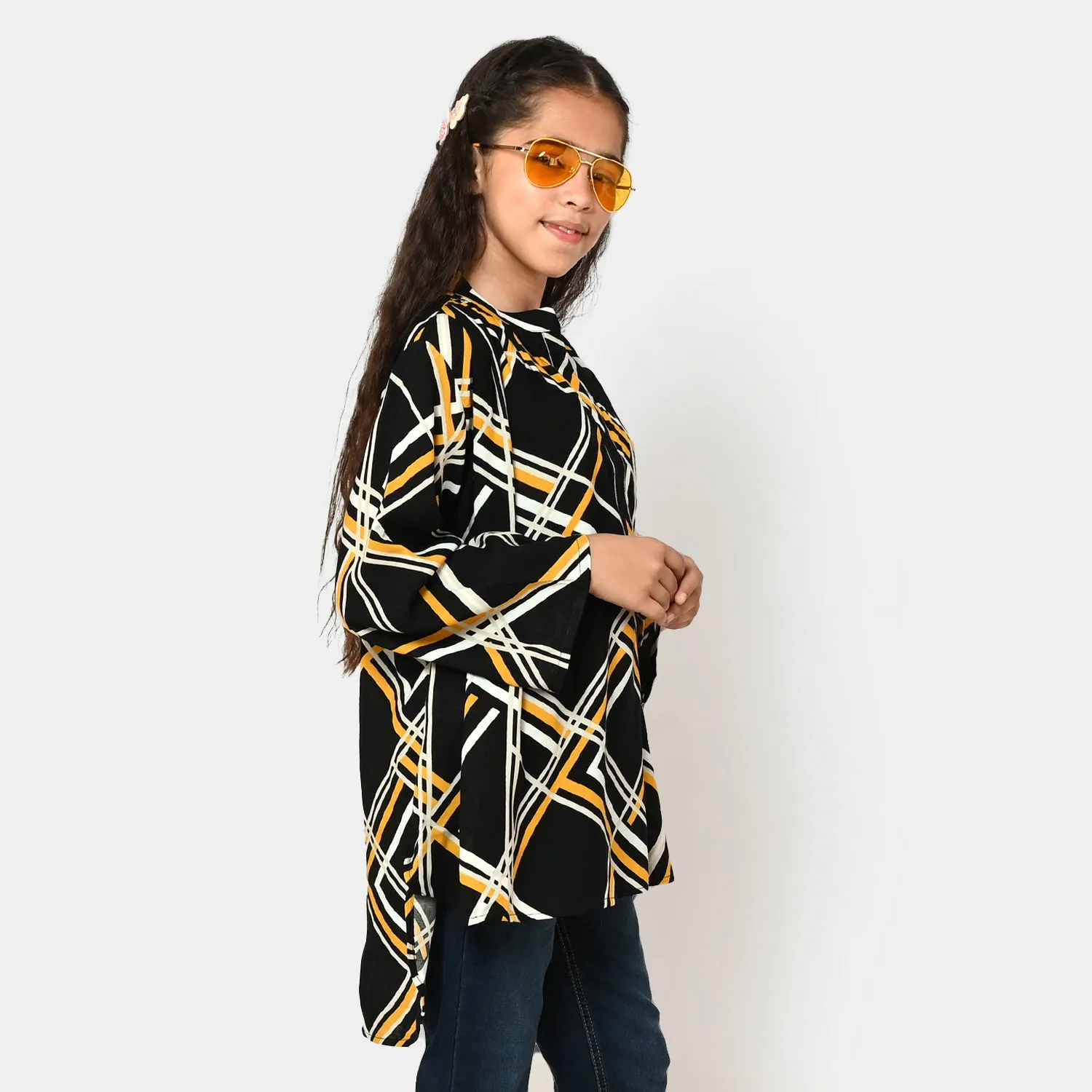 Girls Linen Classic Casual Top - Black