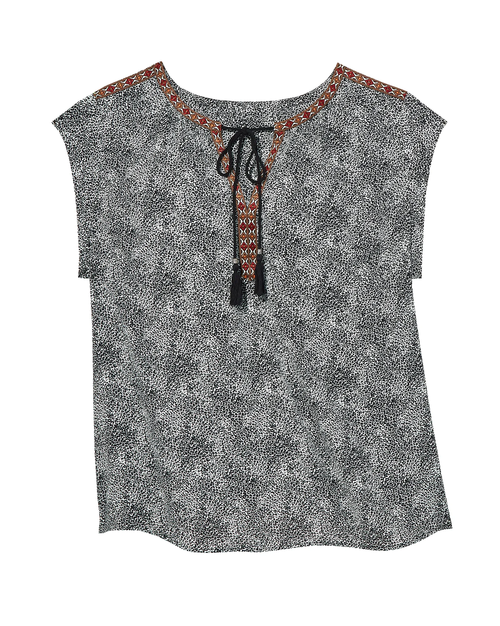 Jenny Short Sleeve Blouse | Ivory / Black