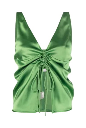 Klara Slip Satin Tie-front Green Top