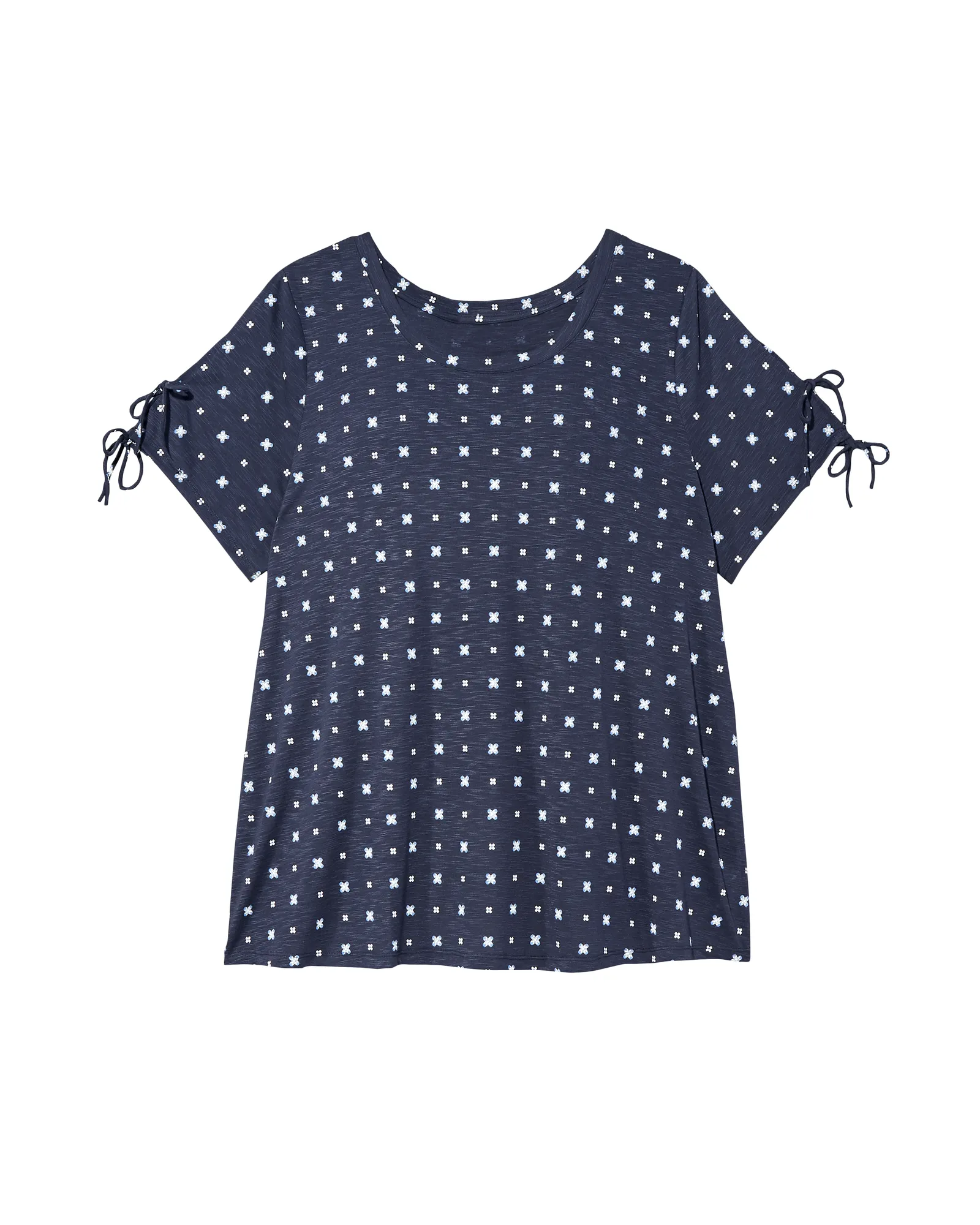 Madeleine Knit Top with Lace Up Sleeve | Navy / White