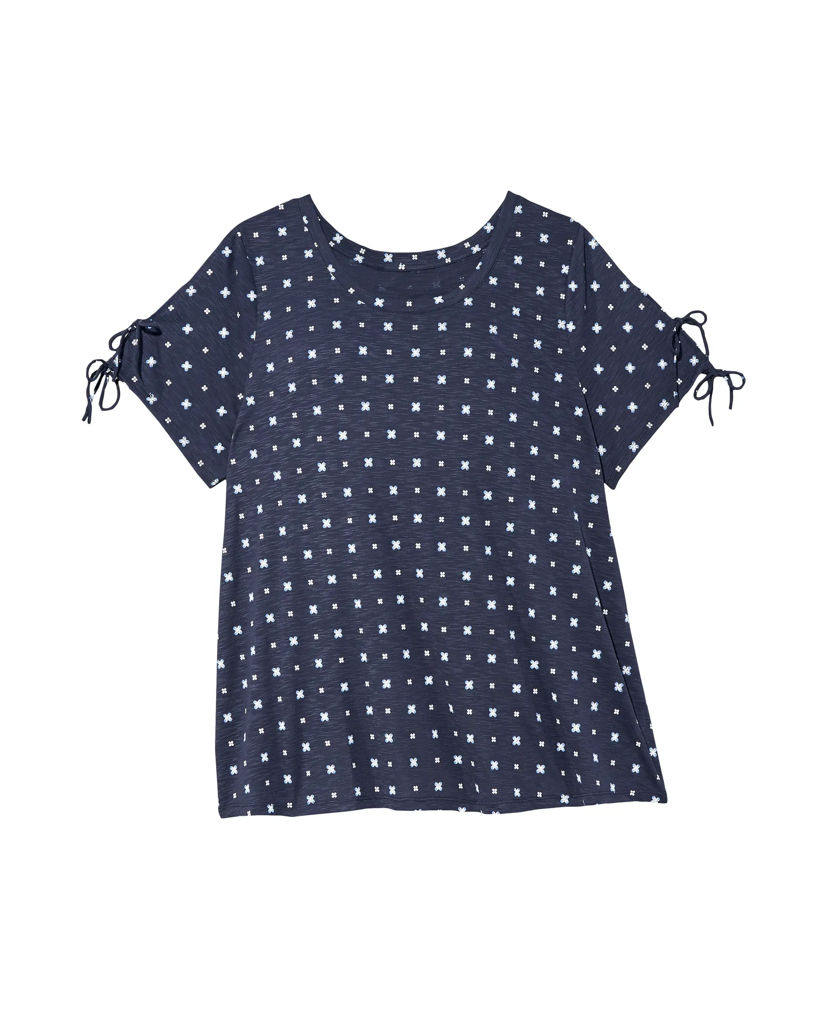 Madeleine Knit Top with Lace Up Sleeve | Navy / White