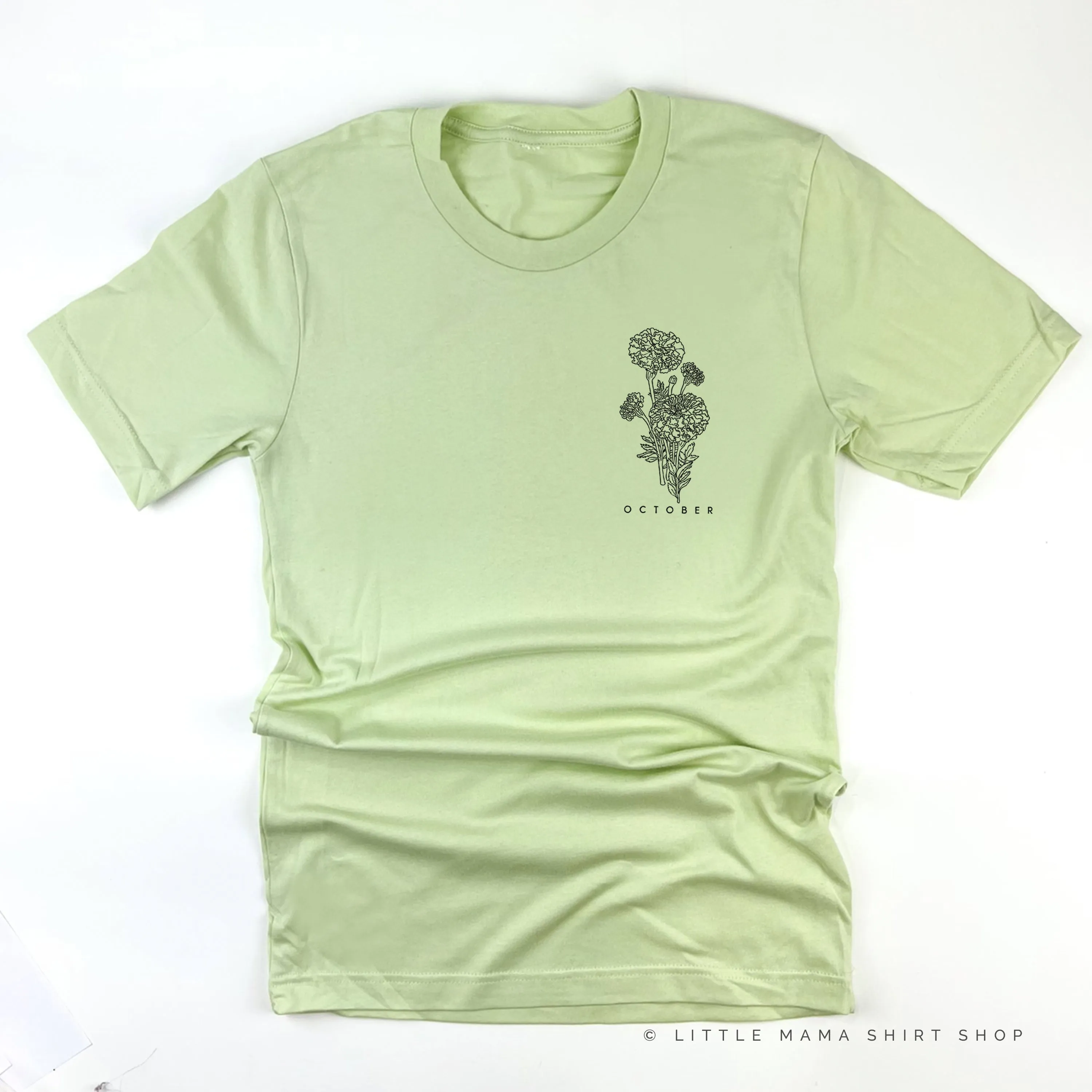 OCTOBER BIRTH FLOWER - Marigold - pocket - Unisex Tee