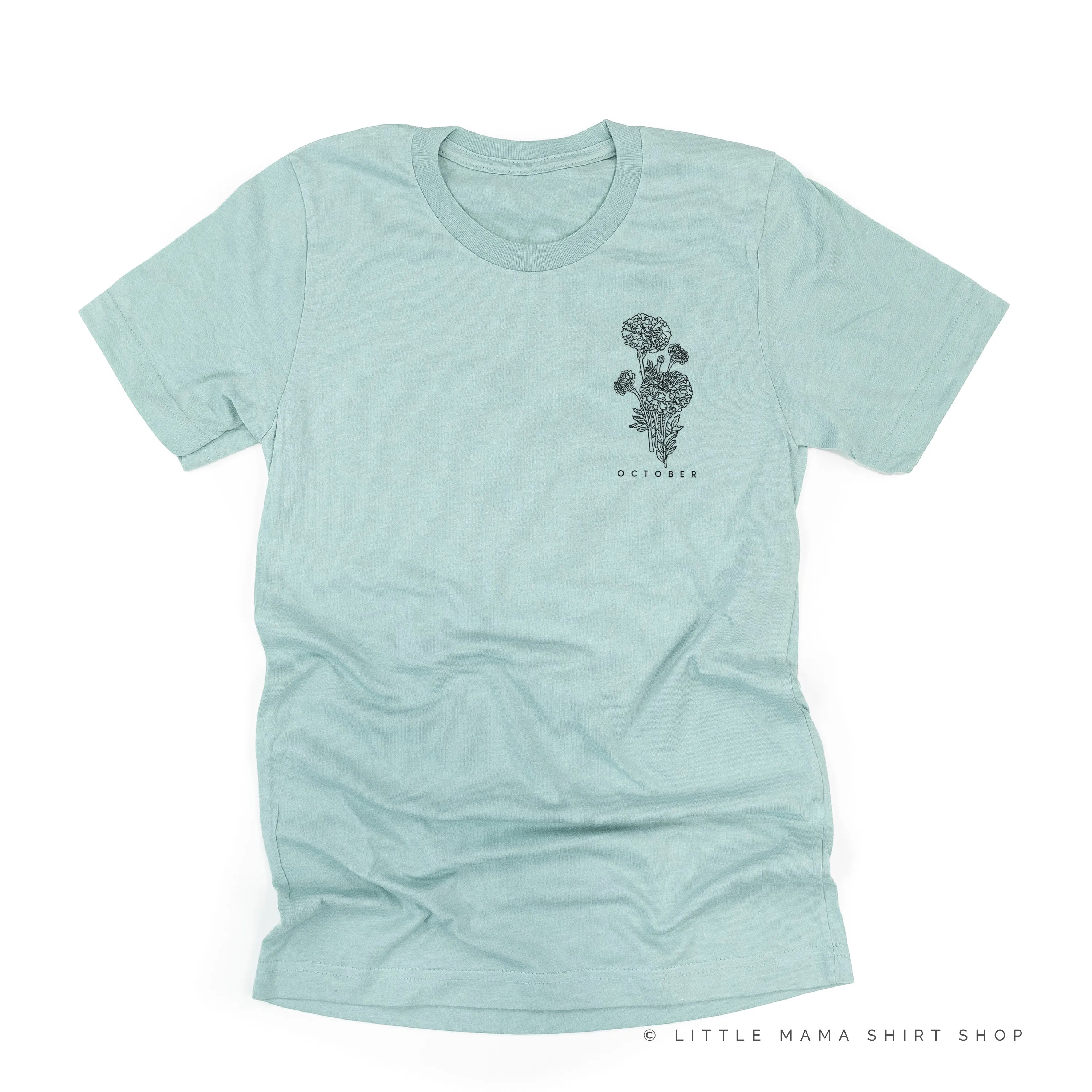 OCTOBER BIRTH FLOWER - Marigold - pocket - Unisex Tee