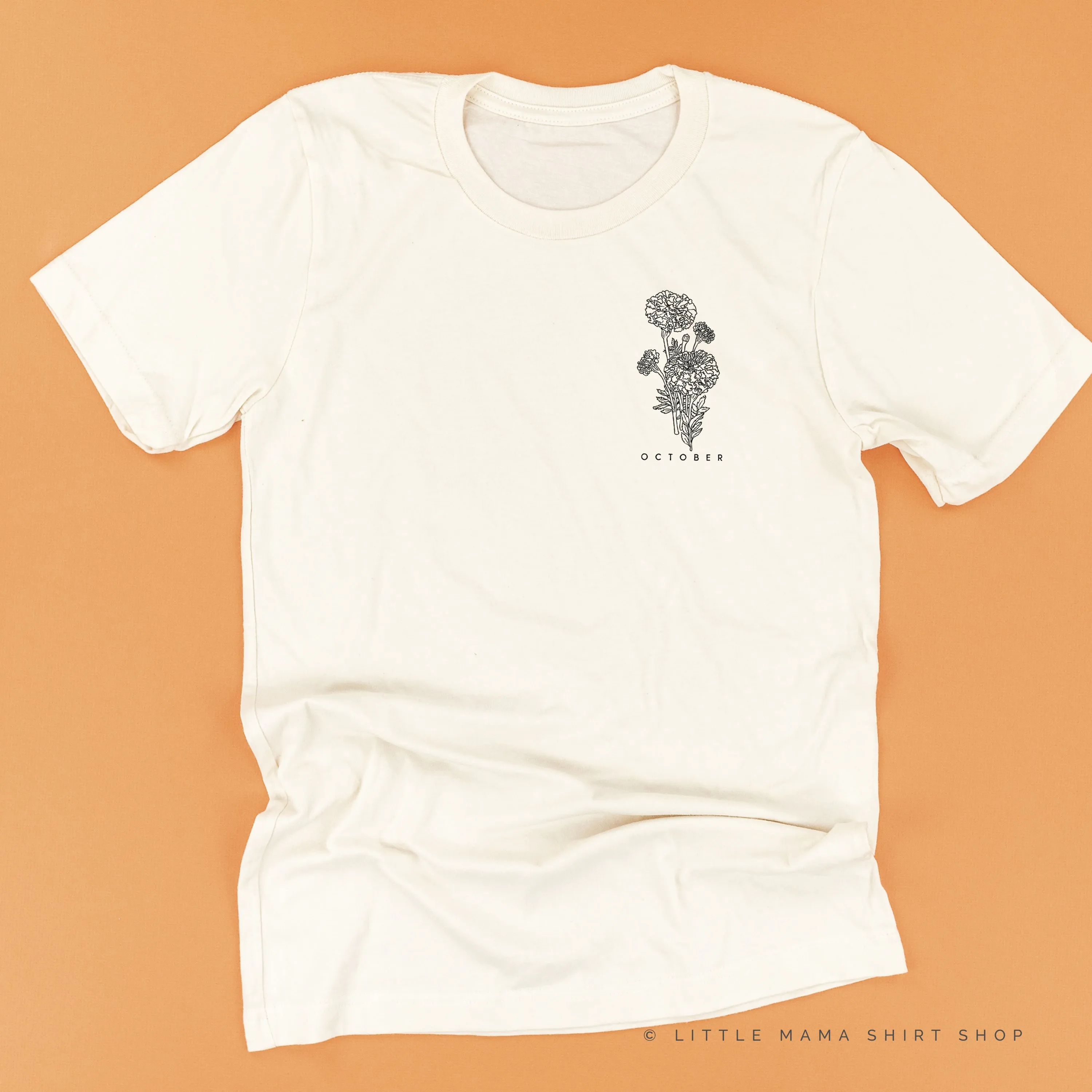 OCTOBER BIRTH FLOWER - Marigold - pocket - Unisex Tee