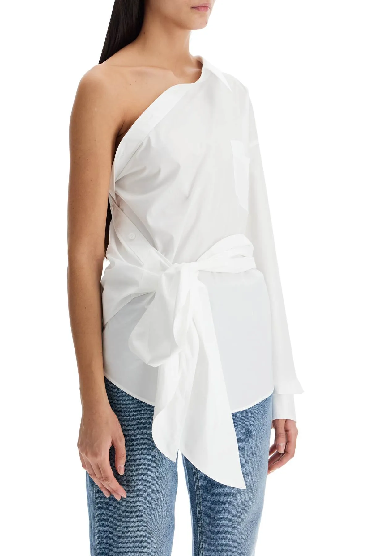 One-Shoulder Poplin Blouse