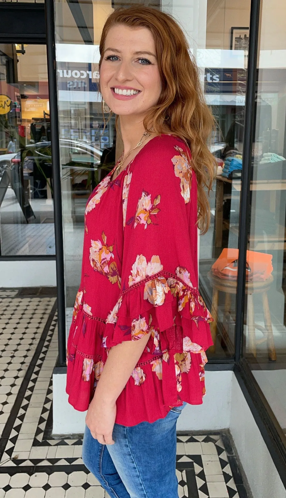 Ophelia Tassel Tie Top Red Raspberry