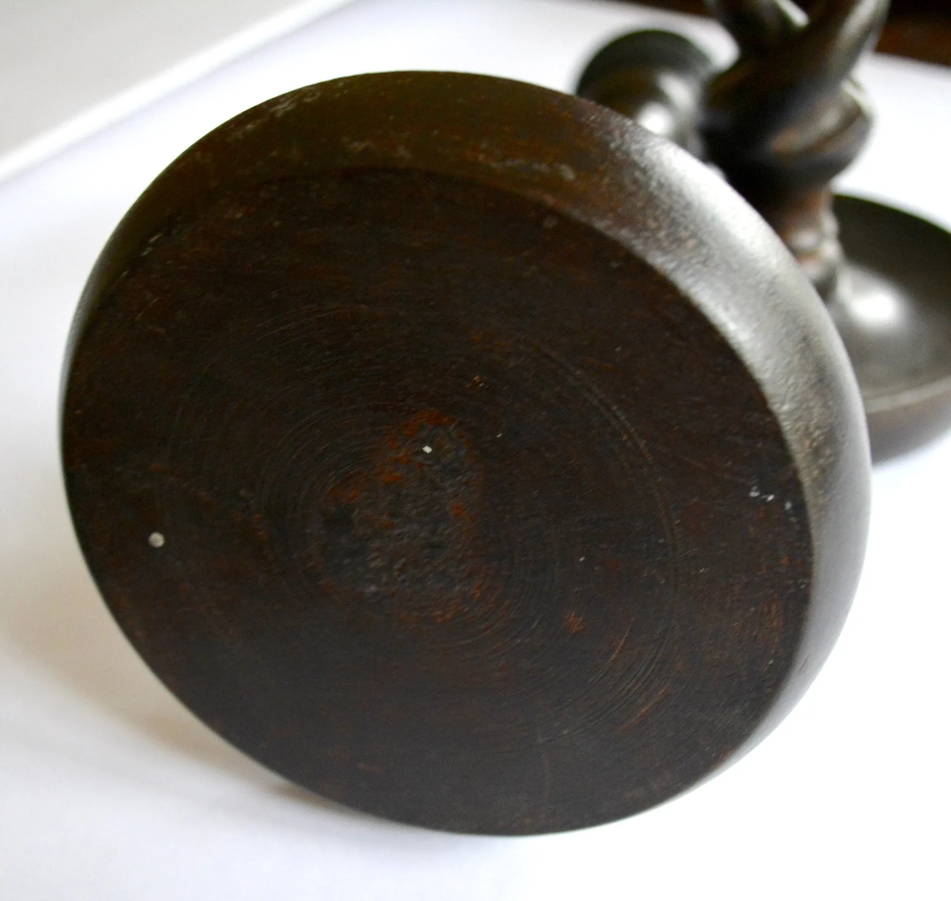 Pair of 19th Century Antique English Victorian Dark Wood Wooden OPEN Barley Twist Candlestick (s)