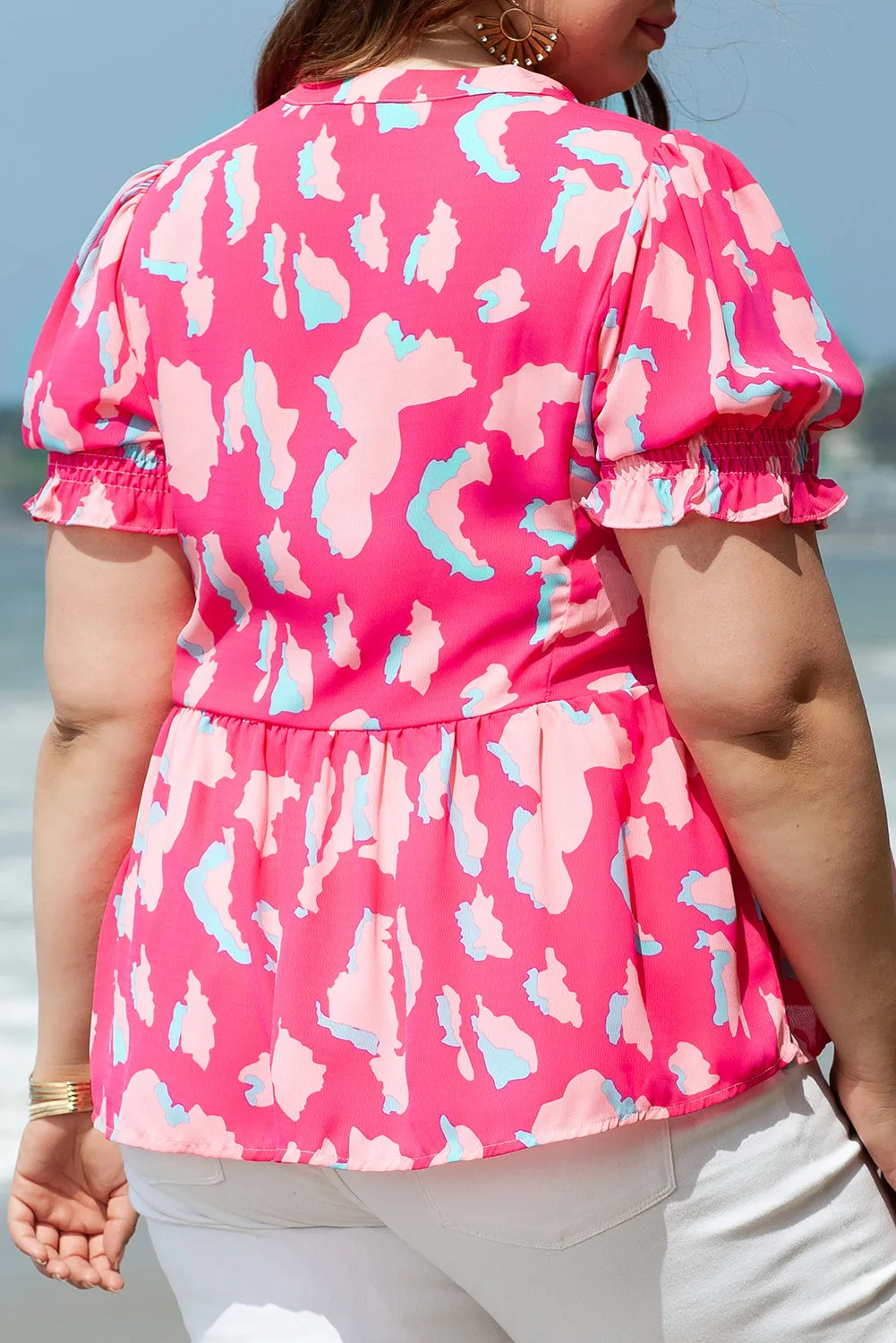 Plus Abstract Print V Neck Blouse