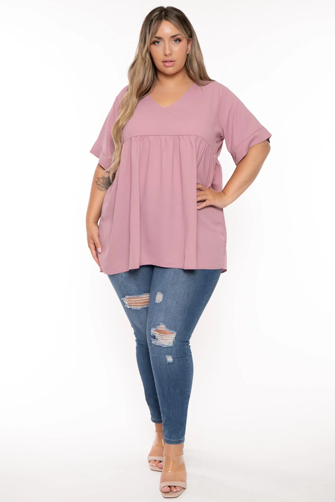 Plus Size Chic Babydoll  Top - Mauve