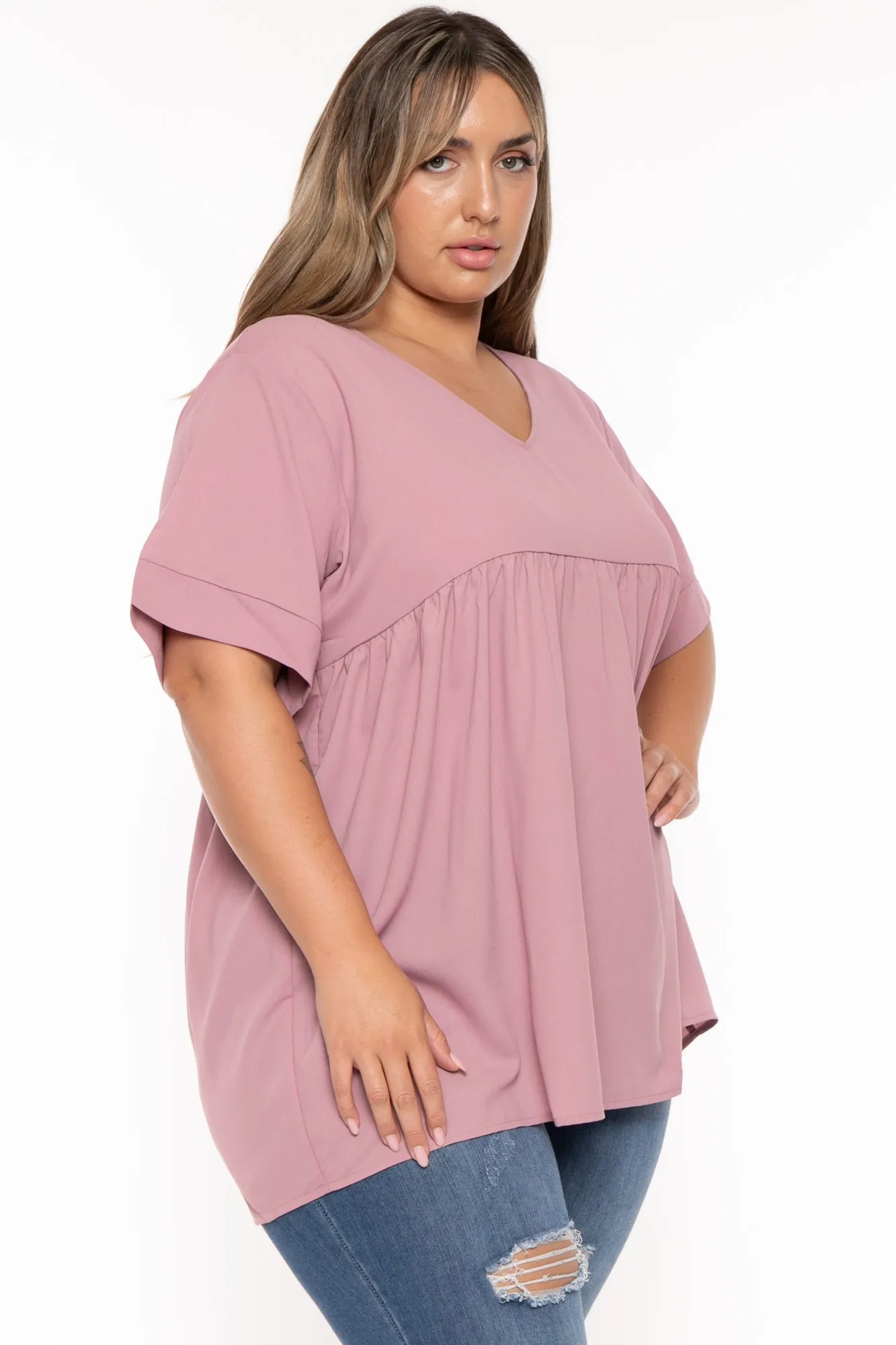 Plus Size Chic Babydoll  Top - Mauve