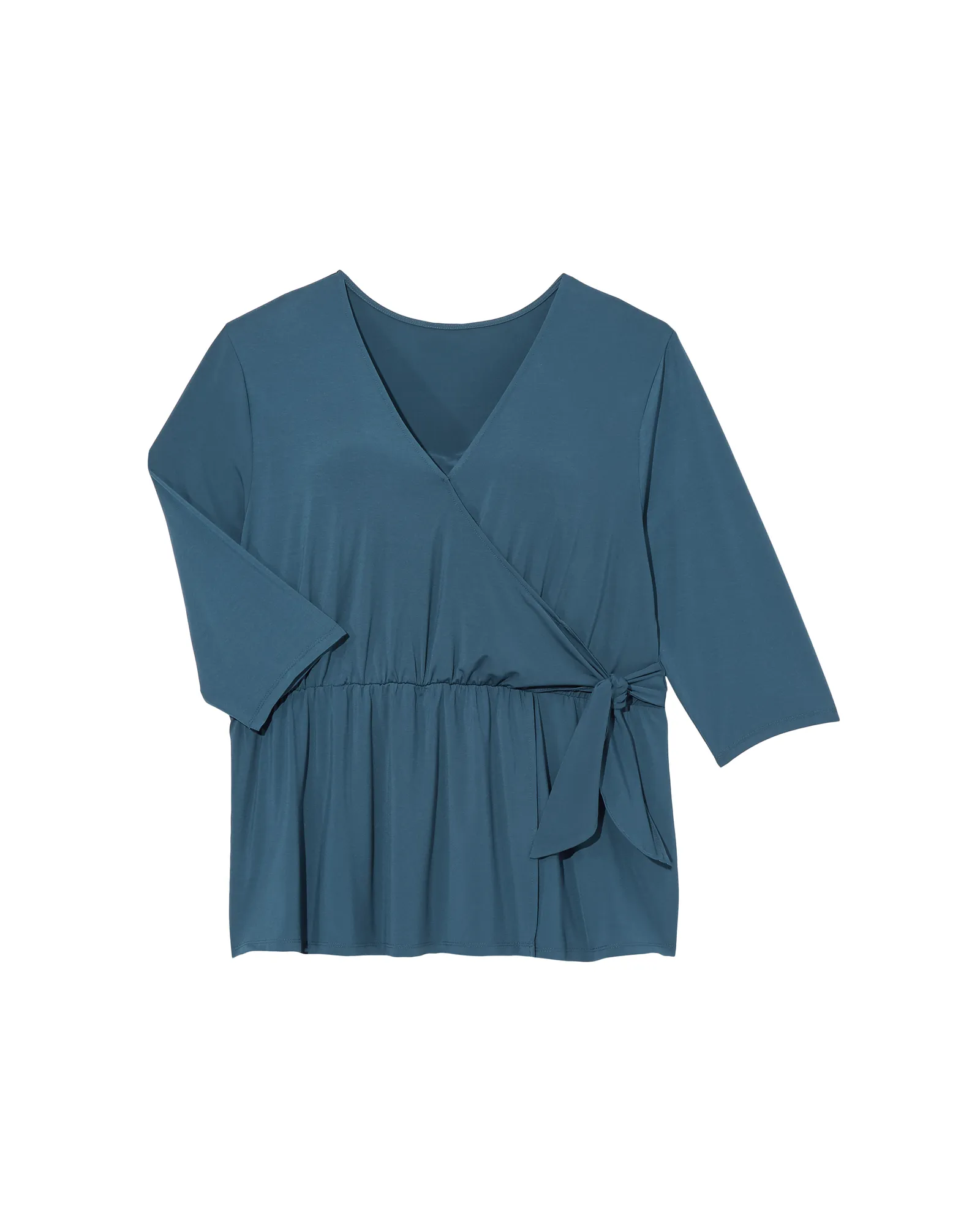 Randi Short Sleeve Faux Wrap Knit Peplum Top | Teal