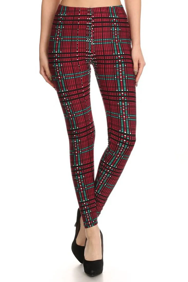 Red Green Pixel Design Leggings
