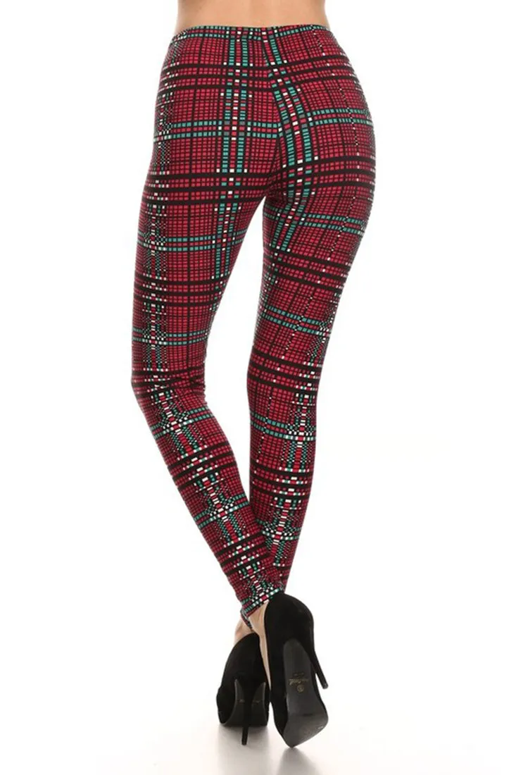 Red Green Pixel Design Leggings