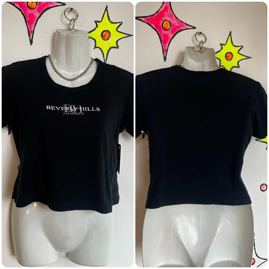 Vintage 90s Y2K | Black Beverly Hills Souvenir Crop Top T Shirt Cropped Tee | M