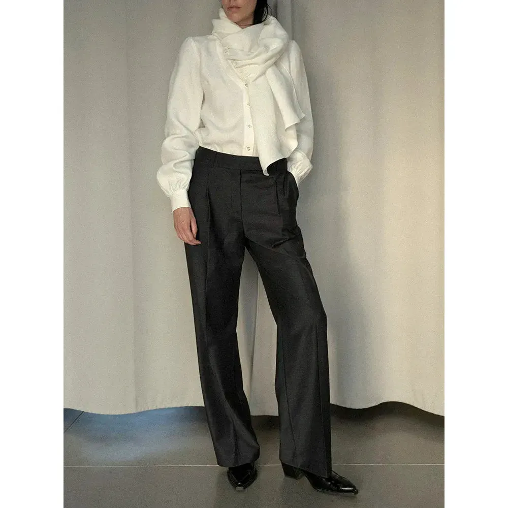 Women's Chic Scarf Collar Long Sleeve Single Breasted Loose Blouse