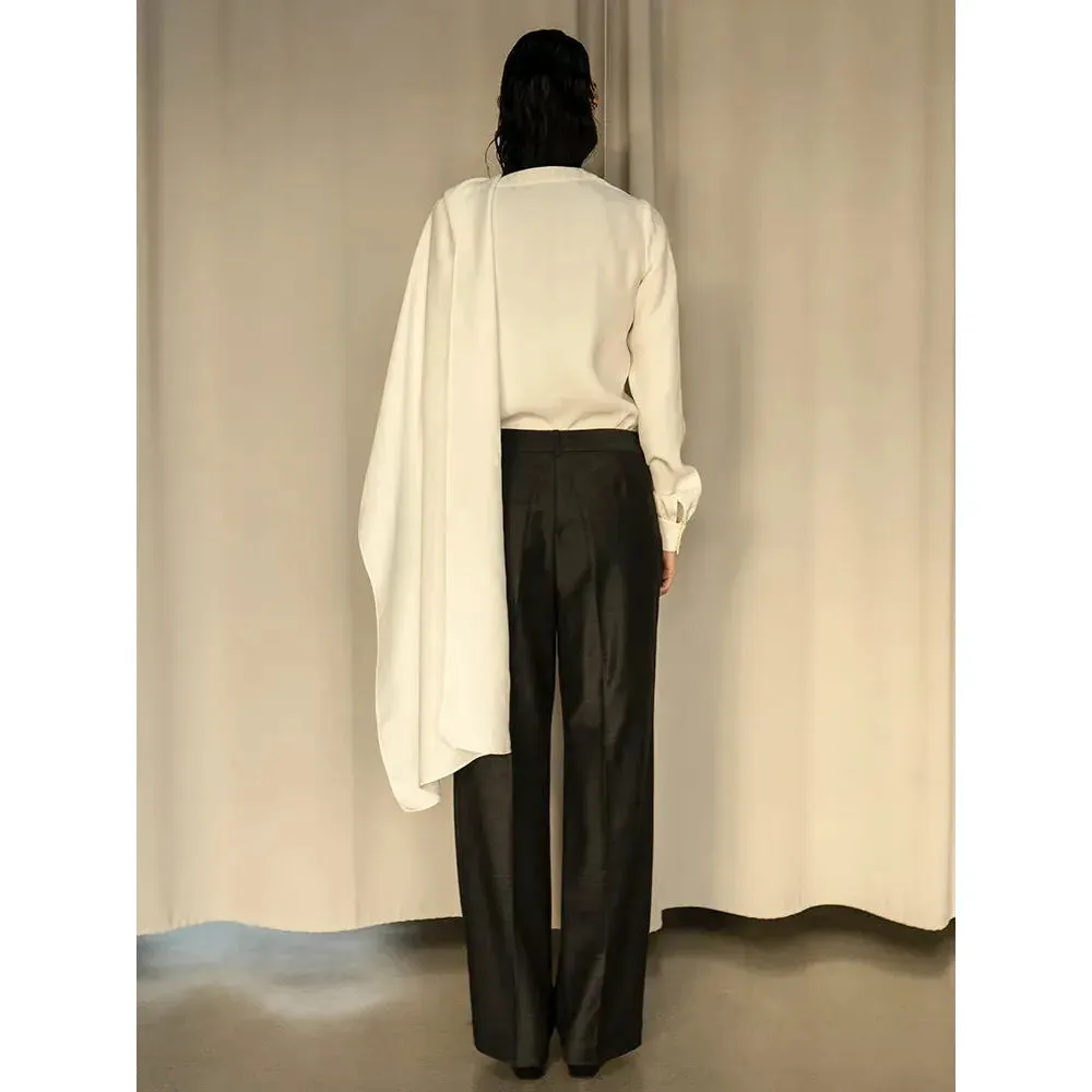 Women's Chic Scarf Collar Long Sleeve Single Breasted Loose Blouse