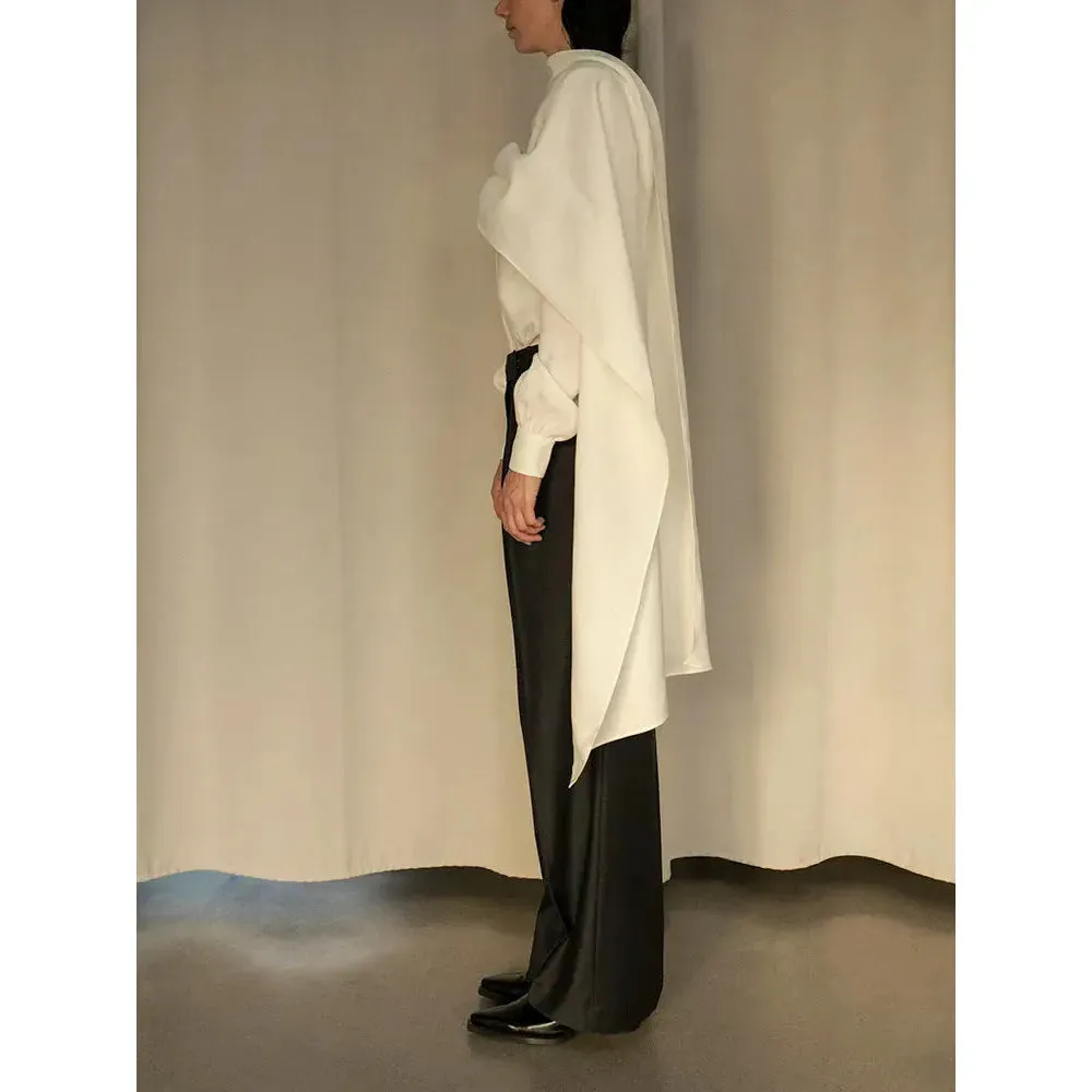 Women's Chic Scarf Collar Long Sleeve Single Breasted Loose Blouse