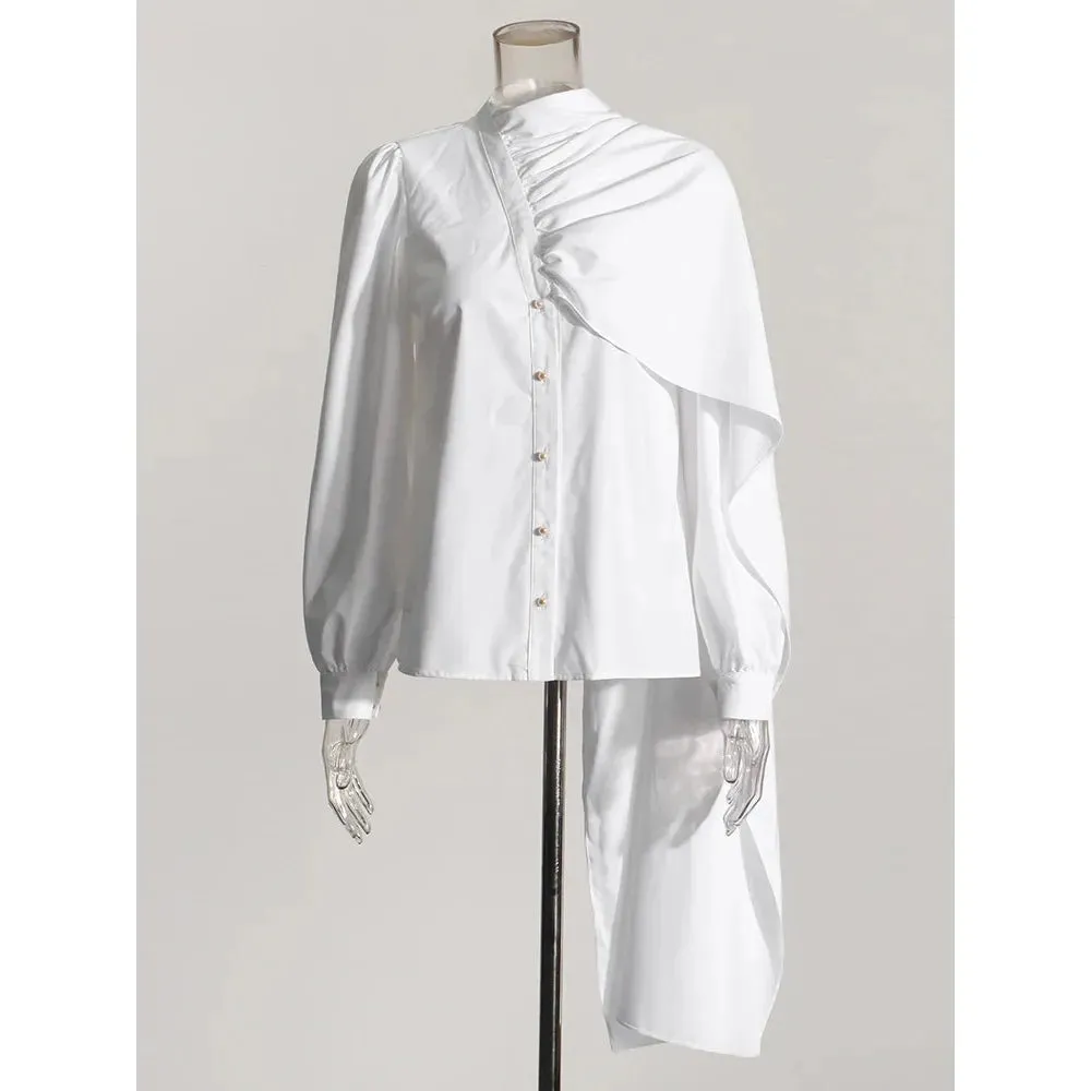 Women's Chic Scarf Collar Long Sleeve Single Breasted Loose Blouse