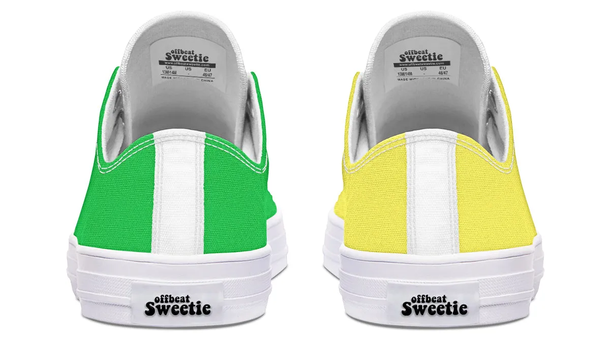 Yellow And Green Mismatched Low Tops